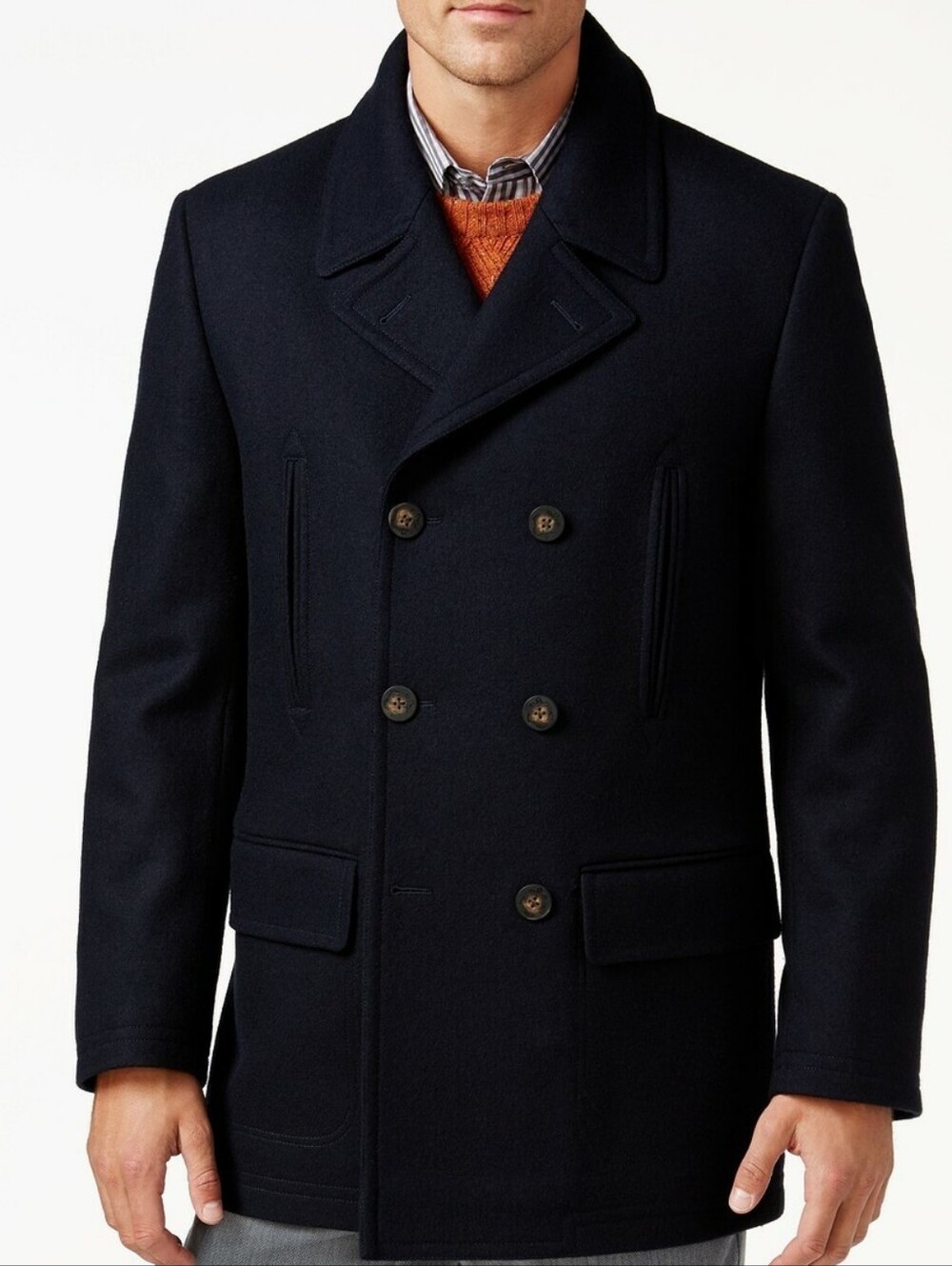 Men's Lauren Ralph Lauren Black Wool Blend Pea Coat Fits Small Work Coat Formal